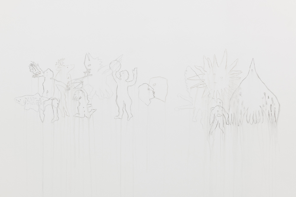 Claudia Losi; Animule (Figure Combinations), 2026; Mural (watercolour pencil, water), 50 x 1,600 cm
