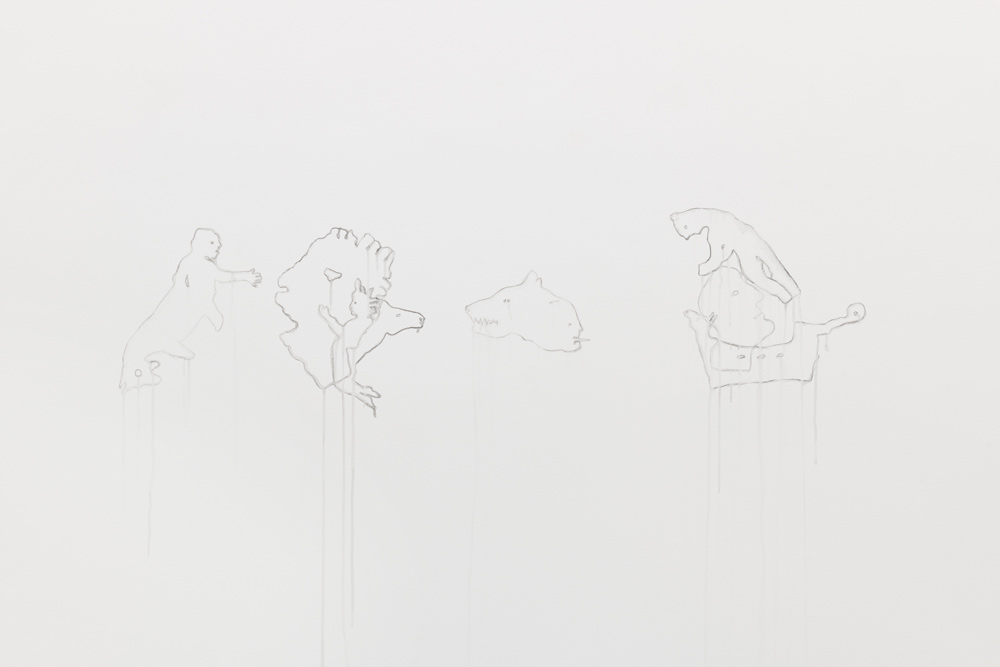 Claudia Losi; Animule (Figure Combinations), 2026; Mural (watercolour pencil, water), 50 x 1,600 cm