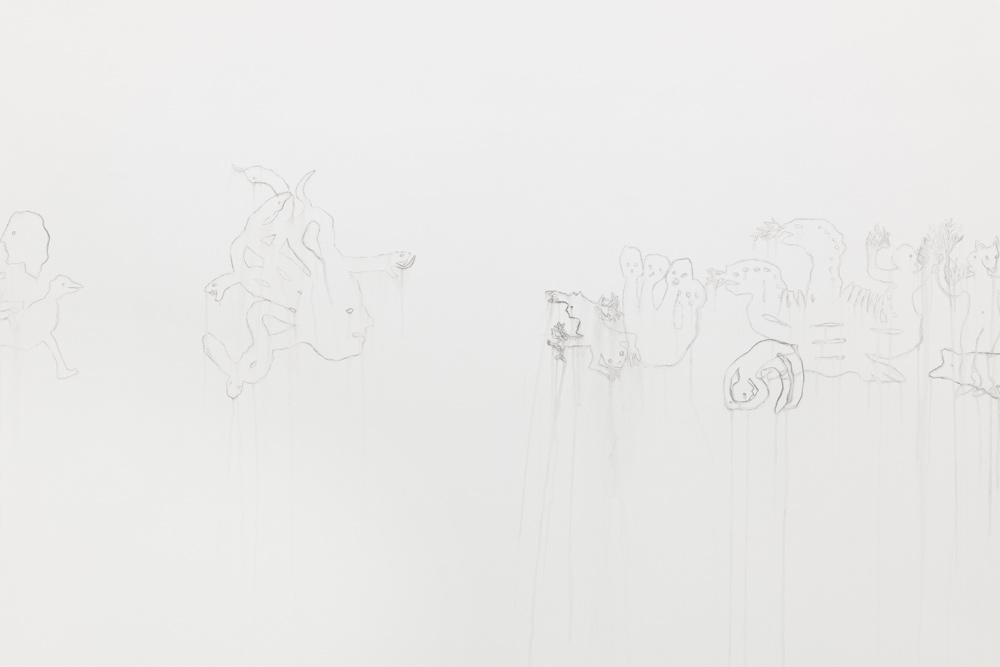 Claudia Losi; Animule (Figure Combinations), 2026; Mural (watercolour pencil, water), 50 x 1,600 cm